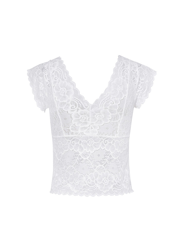 TCH Floral Lace Rhinestone Bow Padded Sexy Top