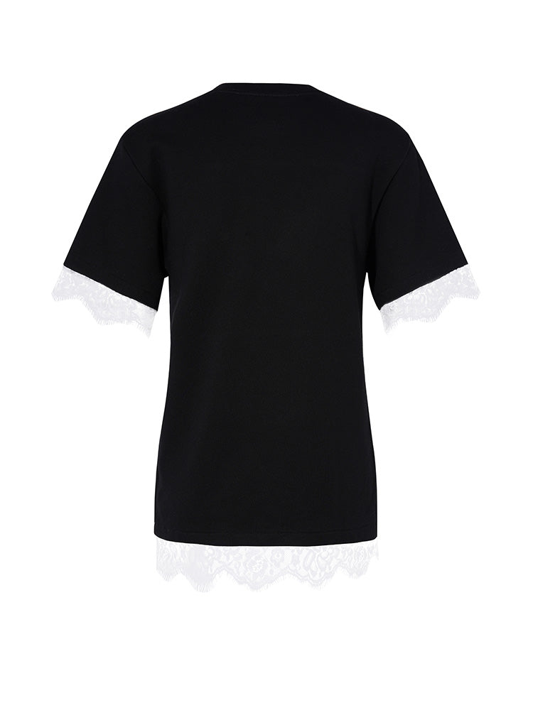 TCH  Bow Rhinestone Lace Contrast Blouse