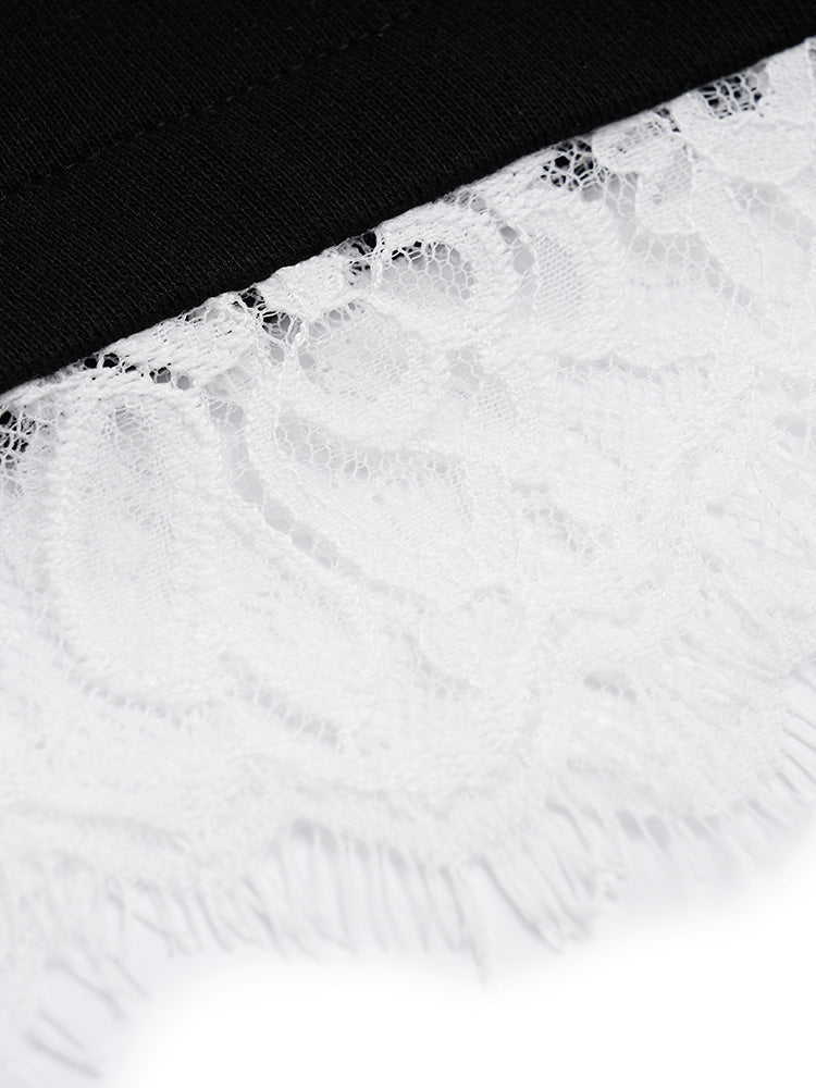 TCH  Bow Rhinestone Lace Contrast Blouse