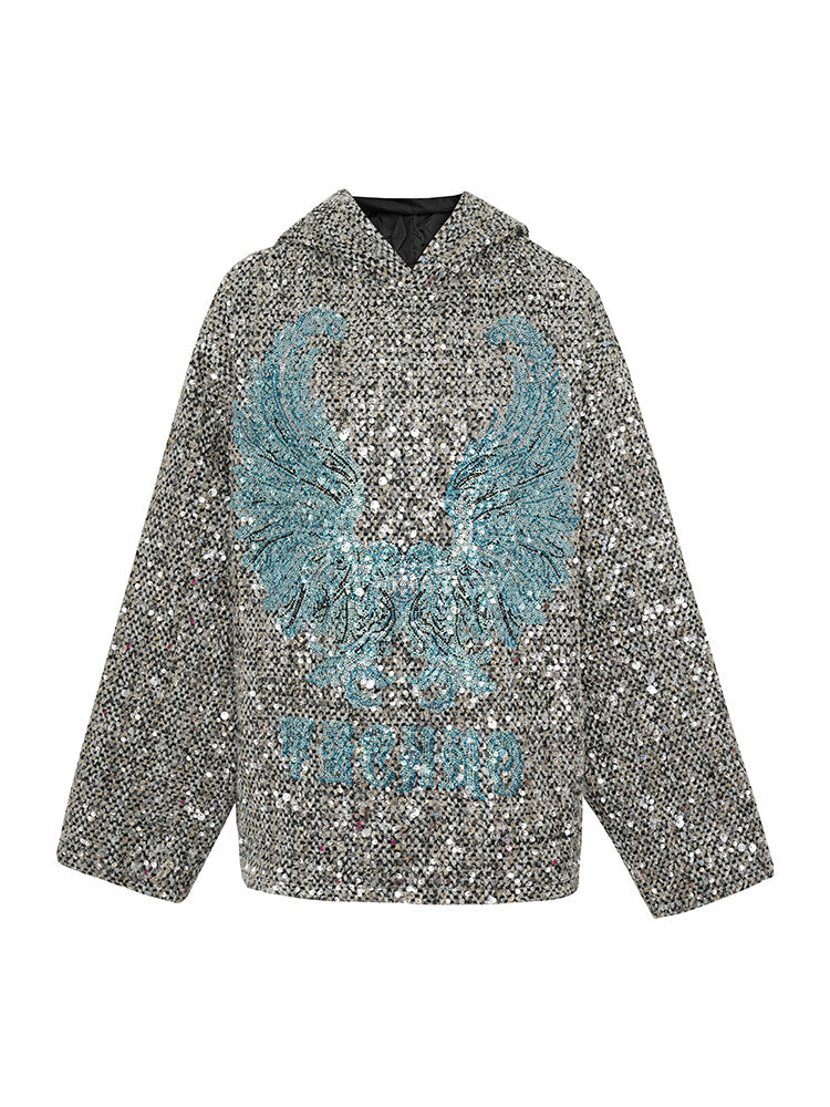 TCH Rhinestone Sequin Glam Sparkle Wing Hoodie