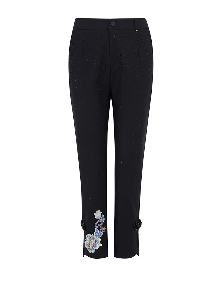 TCH Rhinestone Flower Straight-Leg Pants