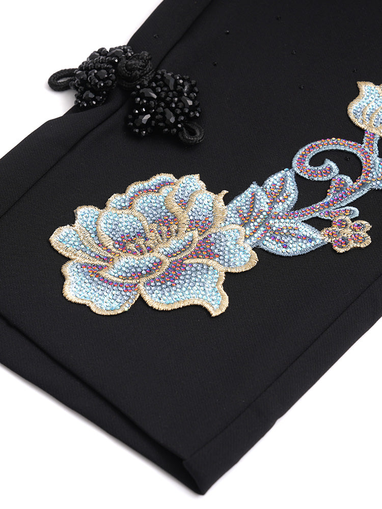 TCH Rhinestone Flower Straight-Leg Pants