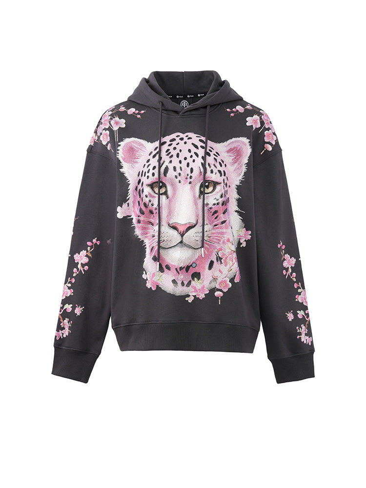 TCH Rhinestone Pink Leopard Flower Cute Hoodie