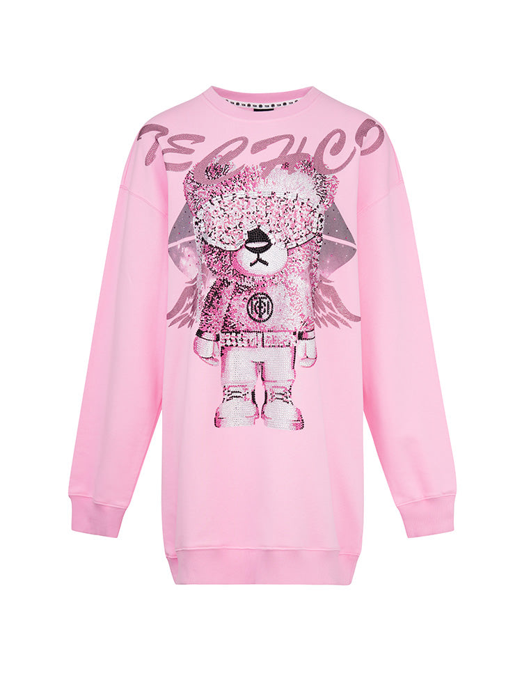 TCH Rhinestone Glass Bear Print Cotton Sweatshirt
