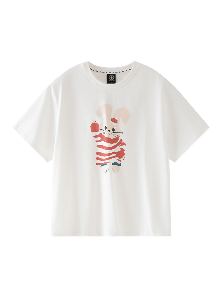 TCH Rabbit Print Solid Cotton T-shirt
