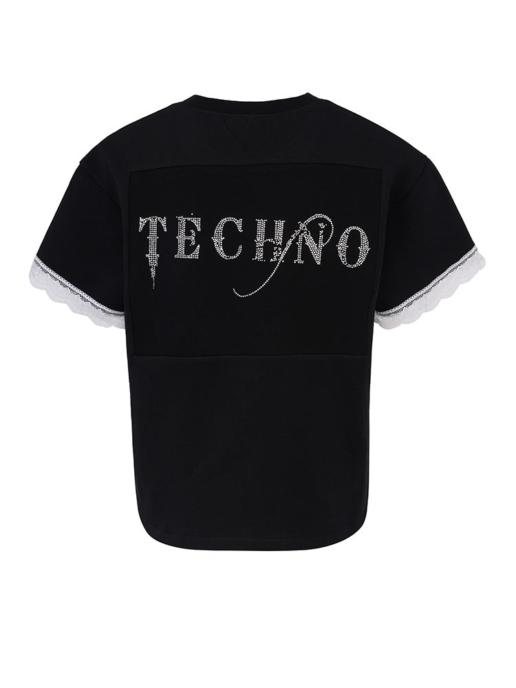 TCH Cute Bow Rhinestone Lace Sleeve T-Shirt