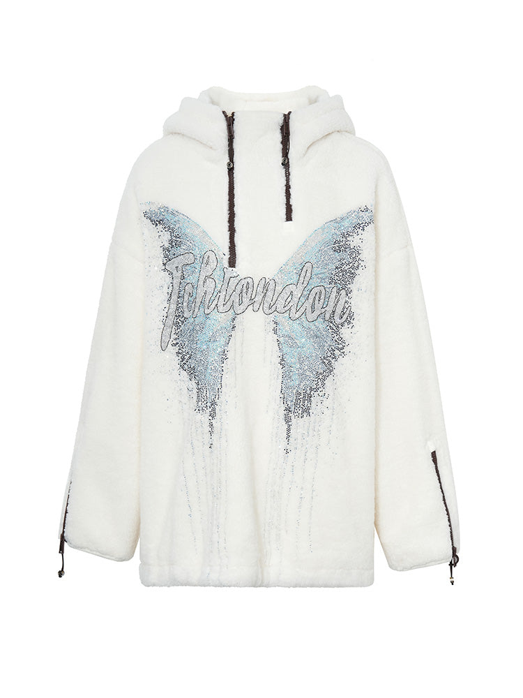 TCH Rhinestone Wings Print Hoodie with Zipper