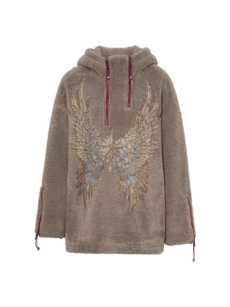 TCH Rhinestone Wings Print Hoodie with Zipper