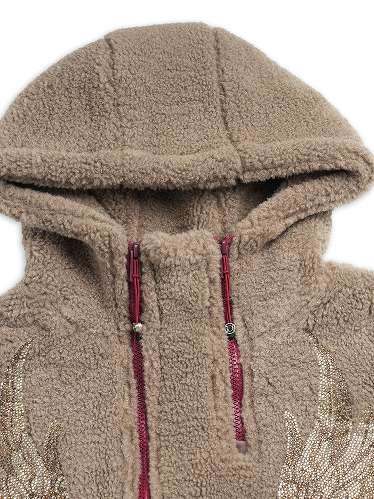 TCH Rhinestone Wings Print Hoodie with Zipper