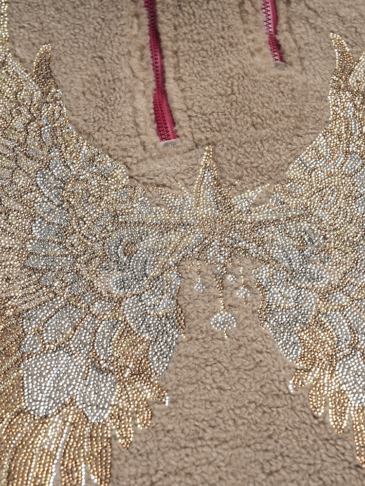 TCH Rhinestone Wings Print Hoodie with Zipper