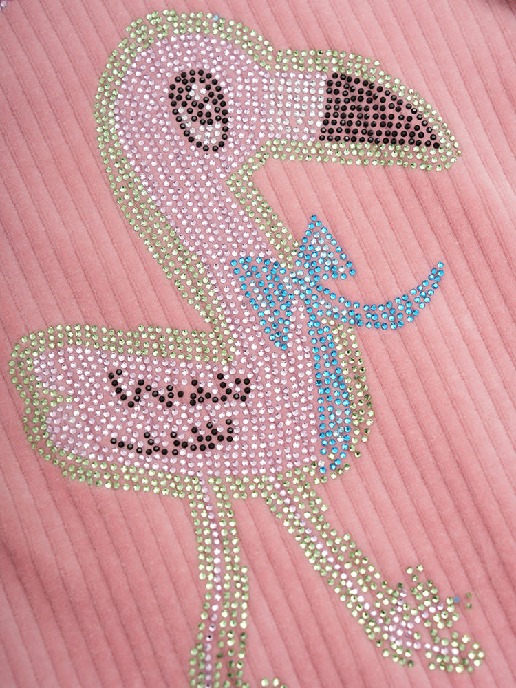 TCH Graphic Rhinestone Velvet 2 Piece Outfits Pink