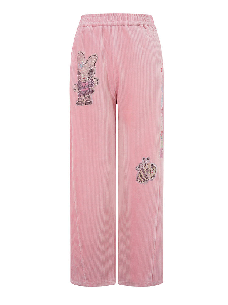 TCH Graphic Rhinestone Velvet 2 Piece Outfits Pink