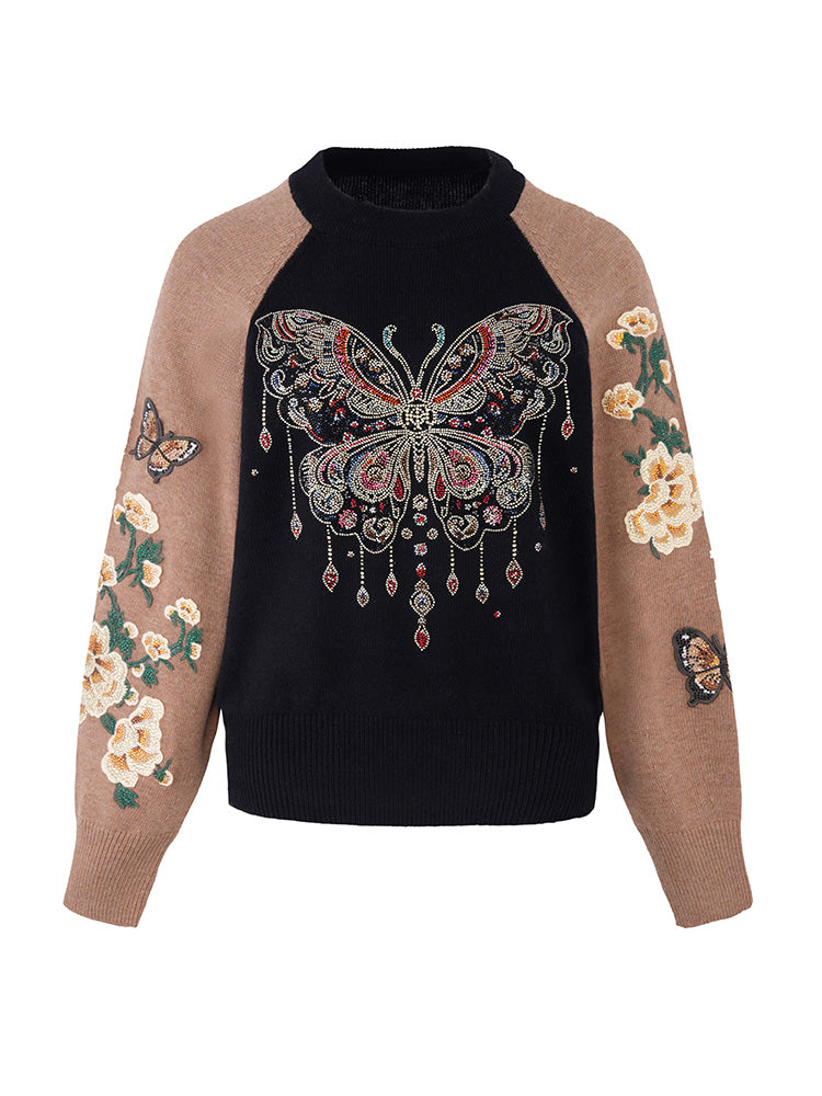 TCH Luxury Rhinestone Butterfly Print Sparkle Sweater