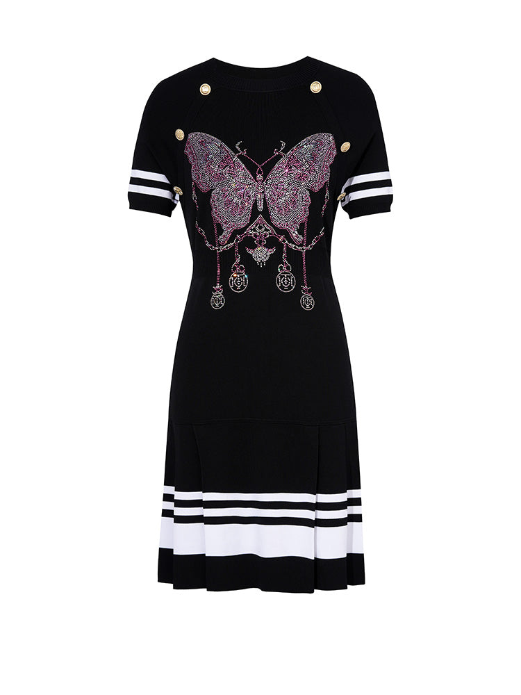 TCH Luxury Rhinestone Butterfly Contrast Knit Dress