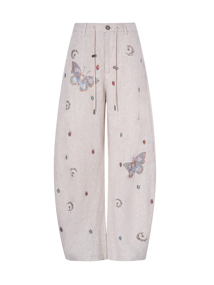 TCH Rhinestone Graphic Butterfly Palazzo Trousers