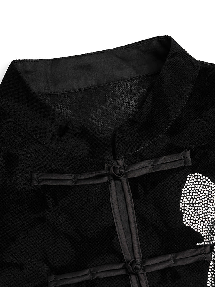 TCH Rhinestone Bow Floral Embroidery Sexy Blouse