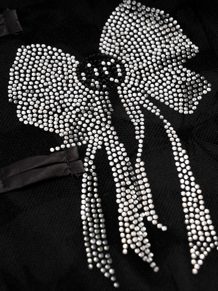 TCH Rhinestone Bow Floral Embroidery Sexy Blouse