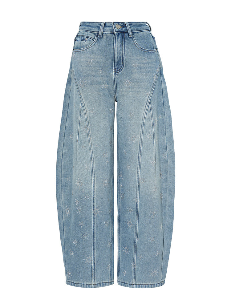 TCH Starry Rhinestone Wide-Leg Denim Pants