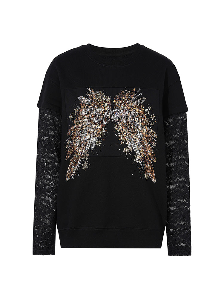 TCH Wings Rhinestone Sheer Lace Sleeve Top