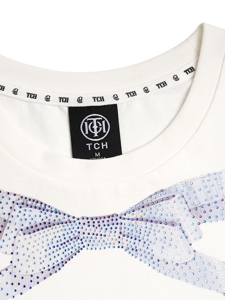 TCH Bow Rhinestone Cotton Short Sleeve Tee