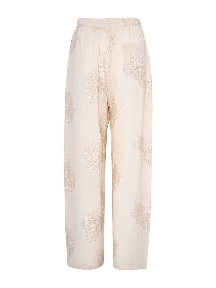 TCH Rhinestone Bow Floral Lace Palazzo Pants