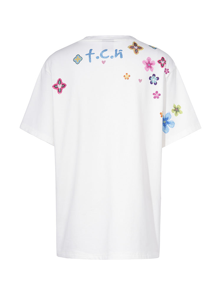 TCH Labubu Rhinestone Colorful Tee with White