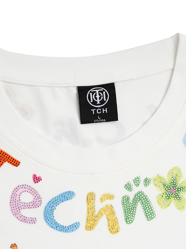 TCH Labubu Rhinestone Colorful Tee with White