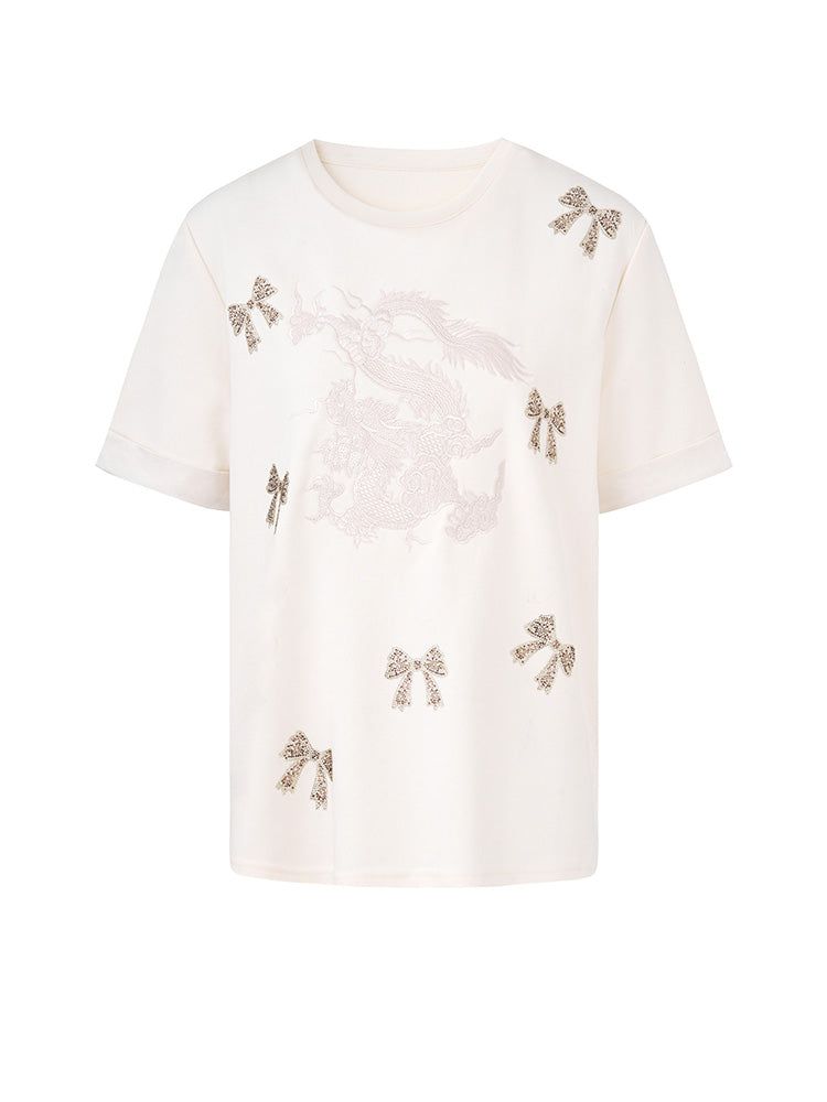 TCH Bow Rhinestone Dragon Embellished T-Shirt