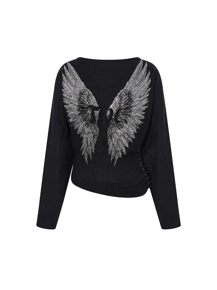 TCH Rhinestone Angel Wings Knit Top