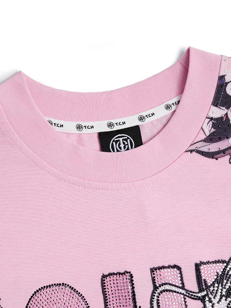 TCH Pre-Sale Rhinestone Oversized Fit Graphic T-shirt in Pink