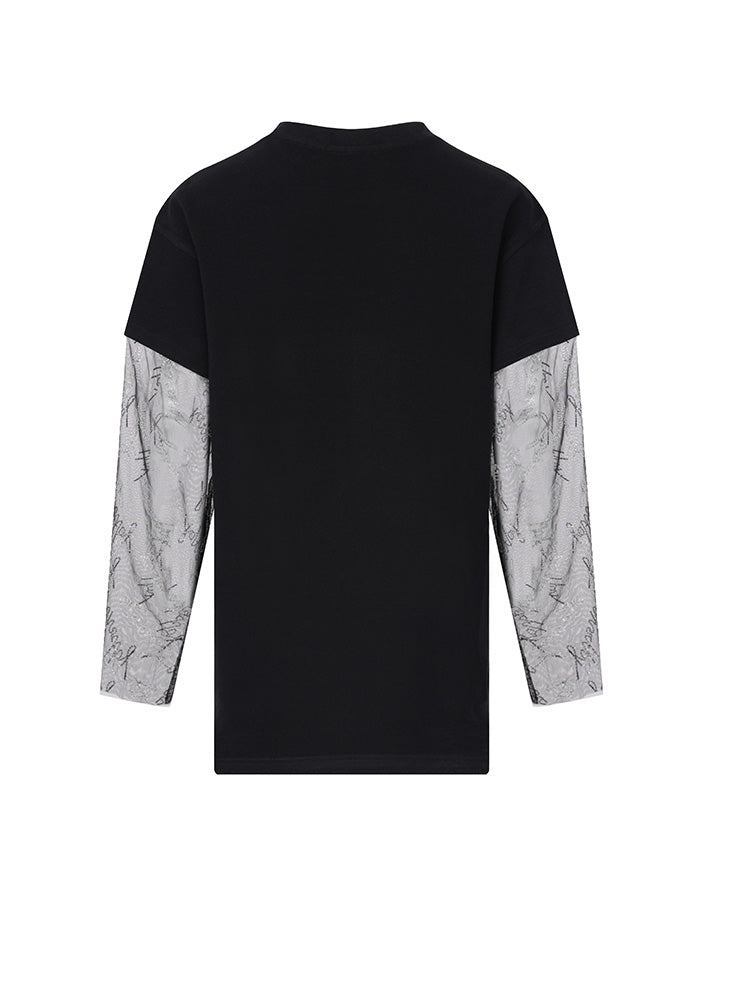 TCH Pre-sale Teddy Bear Rhinestone Sheer Mesh Sleeve Top