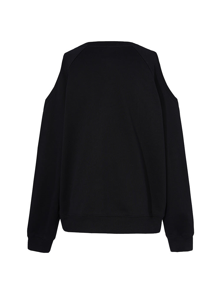 TCH Cute Graphic Rhinestone Cold-Shoulder Sweatshirt