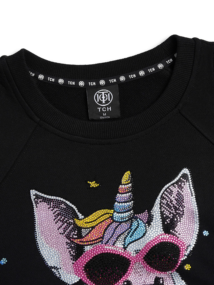 TCH Cute Graphic Rhinestone Cold-Shoulder Sweatshirt