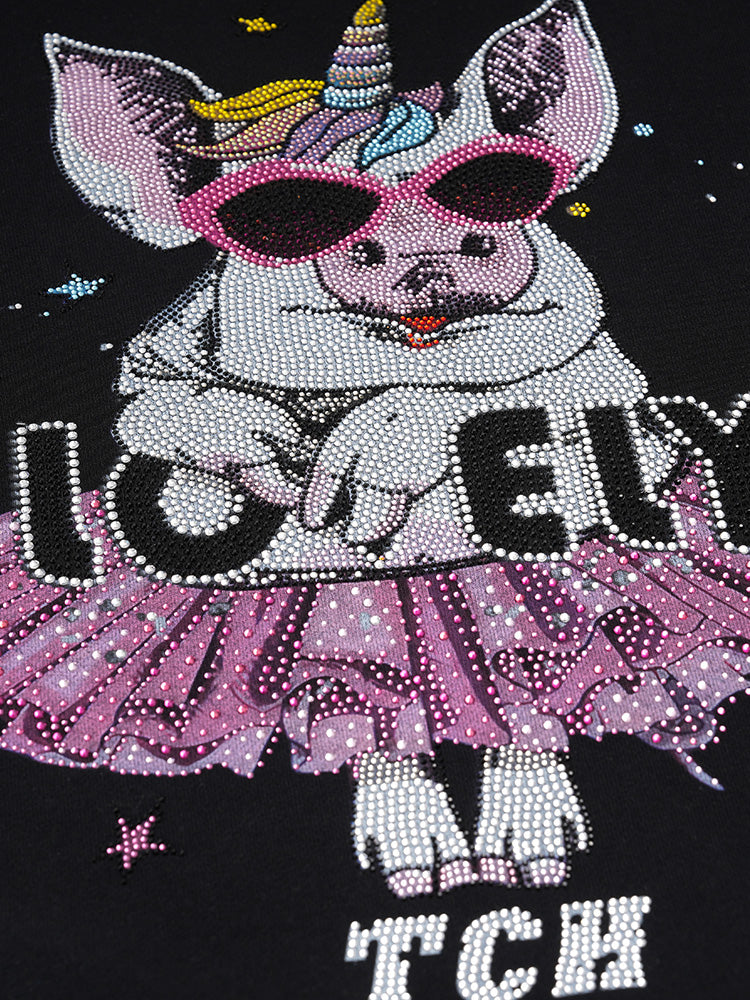 TCH Cute Graphic Rhinestone Cold-Shoulder Sweatshirt