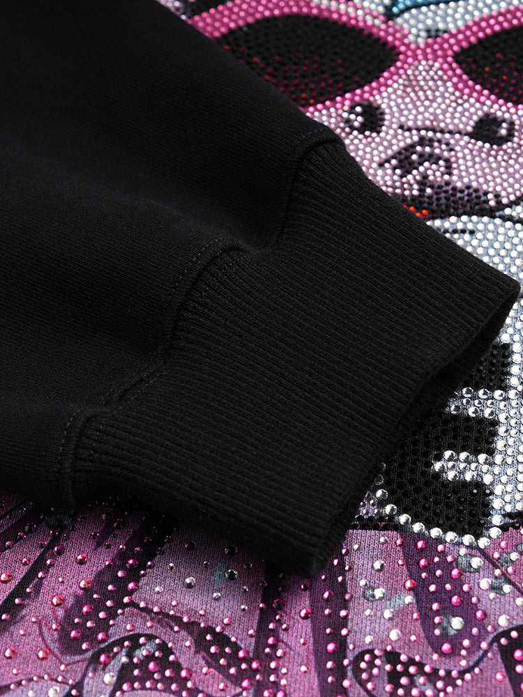 TCH Cute Graphic Rhinestone Cold-Shoulder Sweatshirt