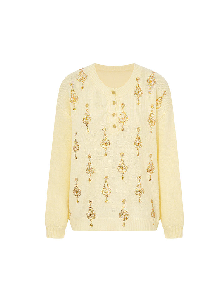 TCH Rhinestone Patterned V Neck Sweater