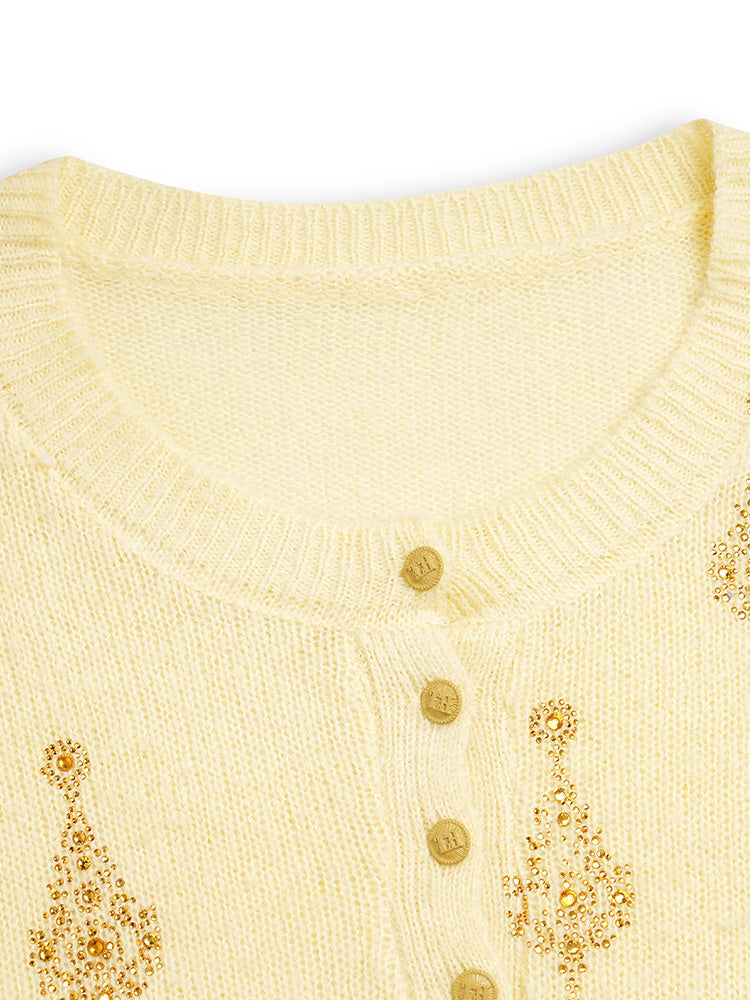 TCH Rhinestone Patterned V Neck Sweater