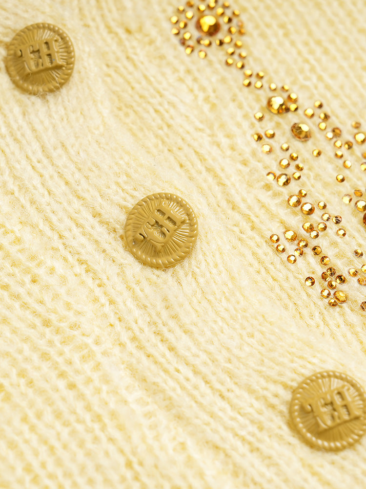 TCH Rhinestone Patterned V Neck Sweater