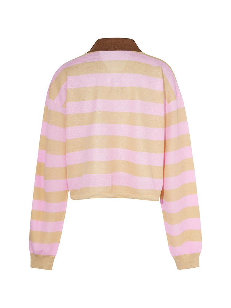 TCH Rhinestone Cherry Striped Cropped Knit Top