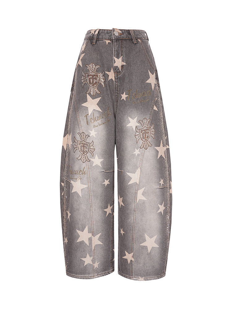 TCH Starfall Rhinestone Wide-Leg Denim Pants