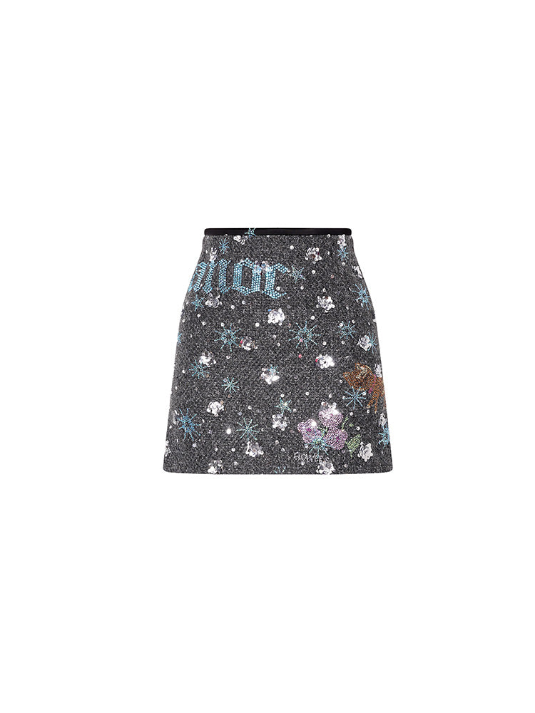 TCH Galaxy Rhinestone Snow Sequin Mini Skirt