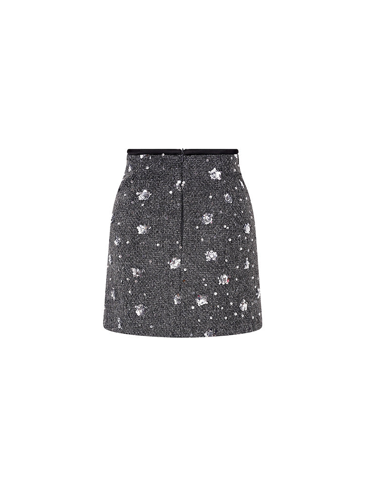 TCH Galaxy Rhinestone Snow Sequin Mini Skirt