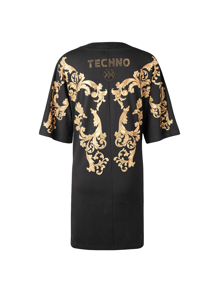 TCH Rhinestone Leopard Baroque Print T Shirt Dress