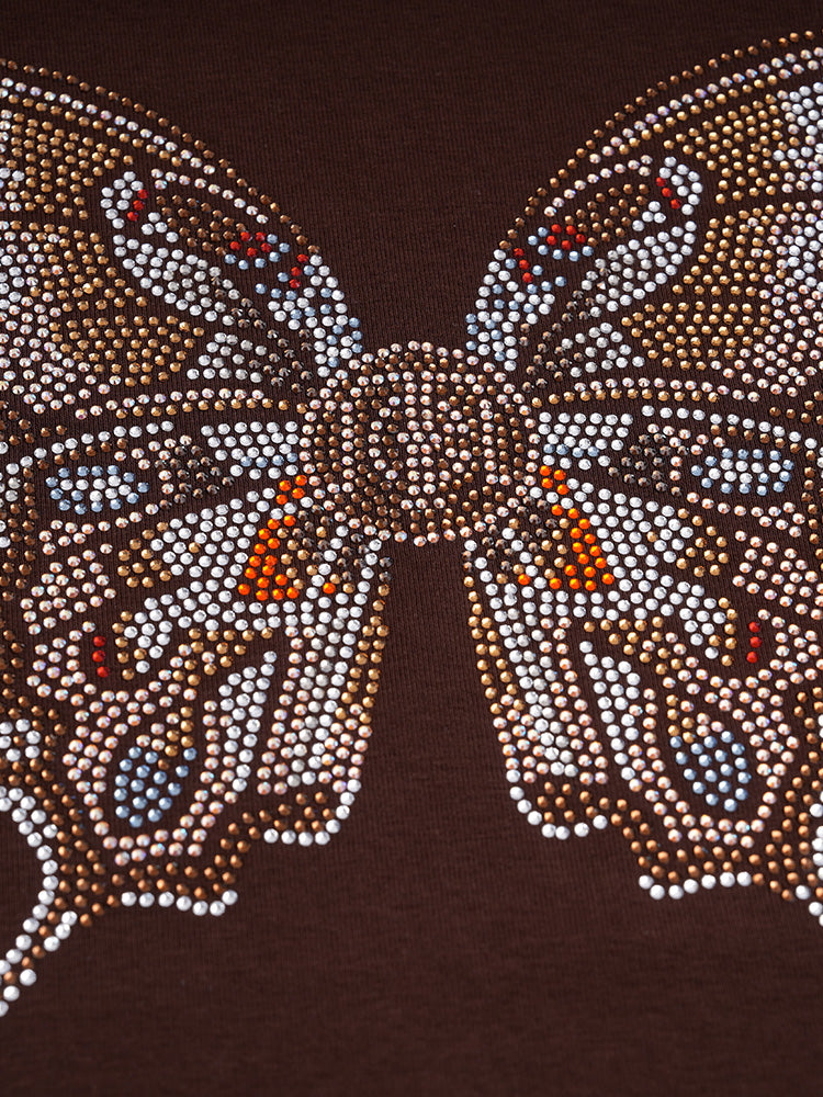 TCH Presale Butterfly Rhinestone Ruched Waist  Crop Top