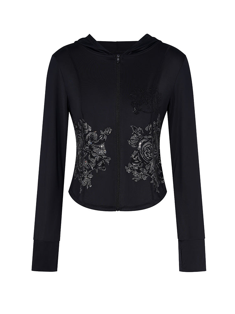 TCH Flower Crystal-Embellished Black Sun Shirt