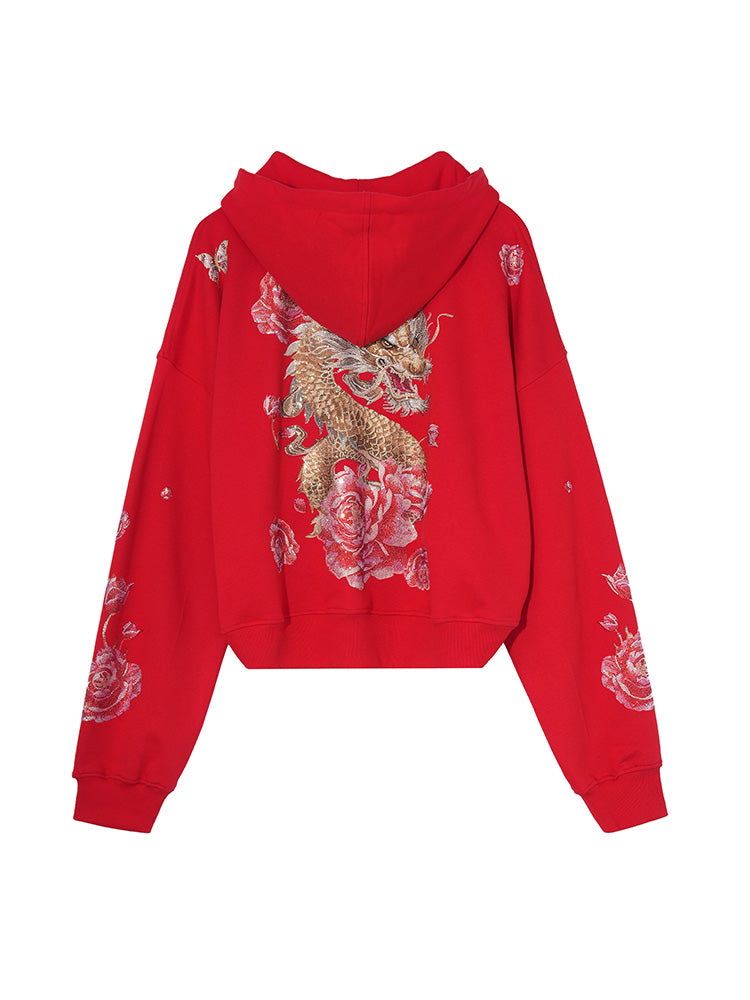TCH Luxury Dragon Rhinestone Sparkle  Flower Jacket with Red
