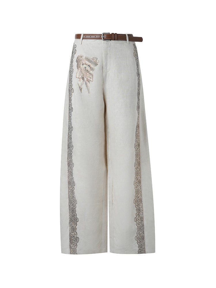 TCH Rhinestone Graphic Bear Palazzo Trousers