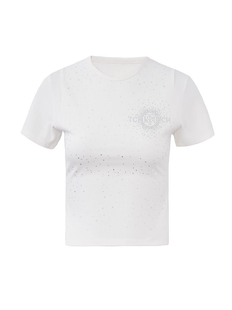 TCH Crystal-Embroidered Ribbed Slim Crop Top