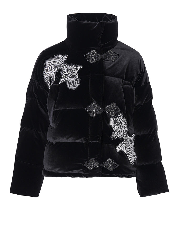 TCH Rhinestone Fish Retro Puffy Winter Coat