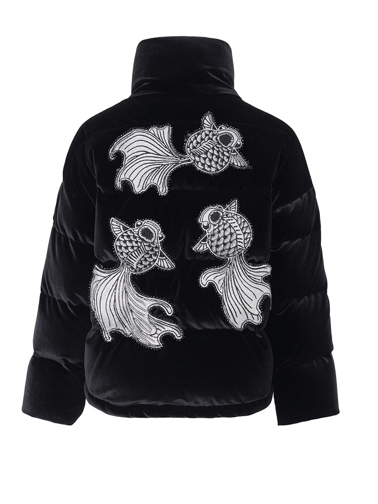 TCH Rhinestone Fish Retro Puffy Winter Coat